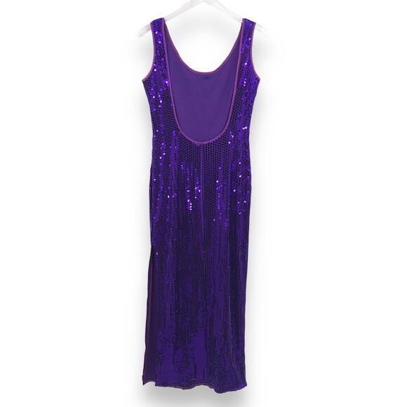 Claudine Bueche Sequin Dress 12 Scoop Neck Open Back Sleeveless Cocktail Purple - Picture 2 of 8